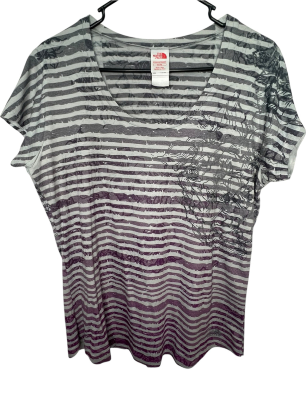 The North Face Grey And Purple Lightweight Striped Graphic Scoop Neck T-Shirt